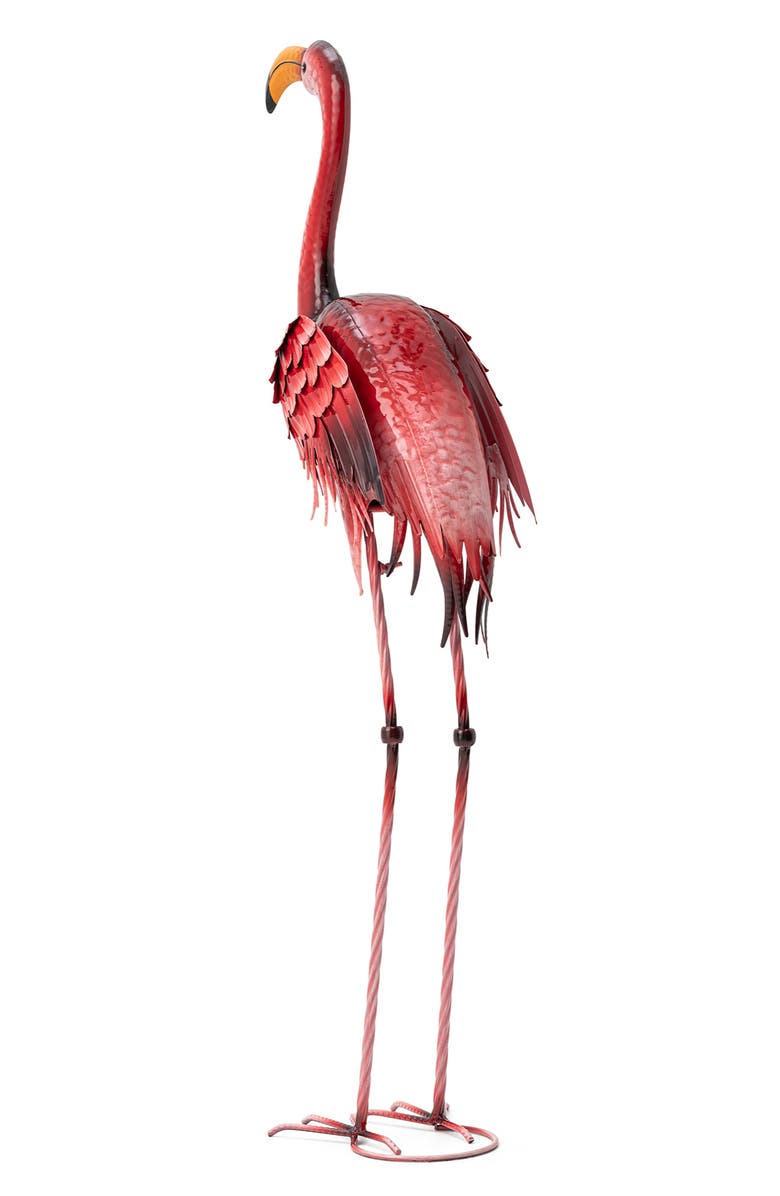 Glitzhome Metal Standing Flamingo Garden Statue with Stakes, Alternate, color, Pink
