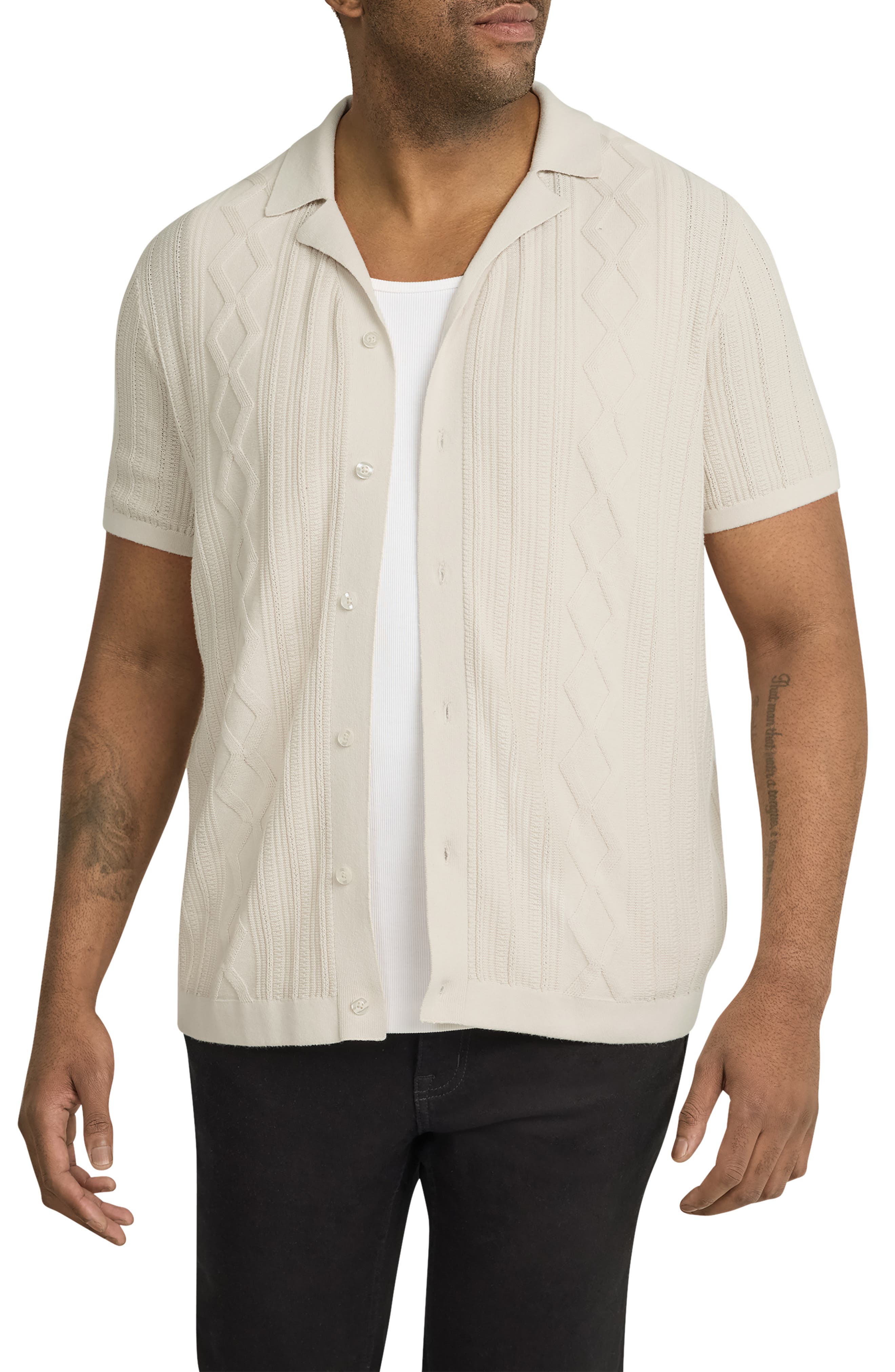 Johnny Bigg Thomas Cable Short Sleeve Cardigan in Stone 