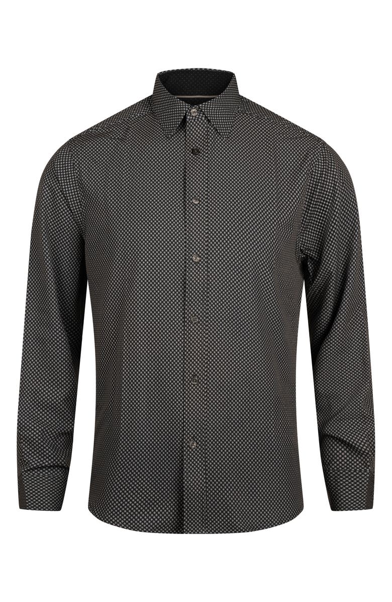 Report Collection Regular Fit Geometric Print 4-Way-Stretch Button-Up Shirt, Alternate, color, Grey