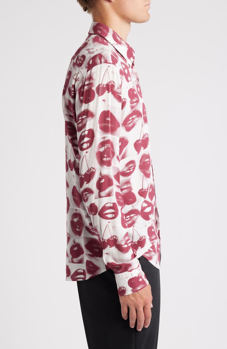 HUGO Ermo Lips & Cherries Print Button-Up Shirt, Alternate, color, Cherries