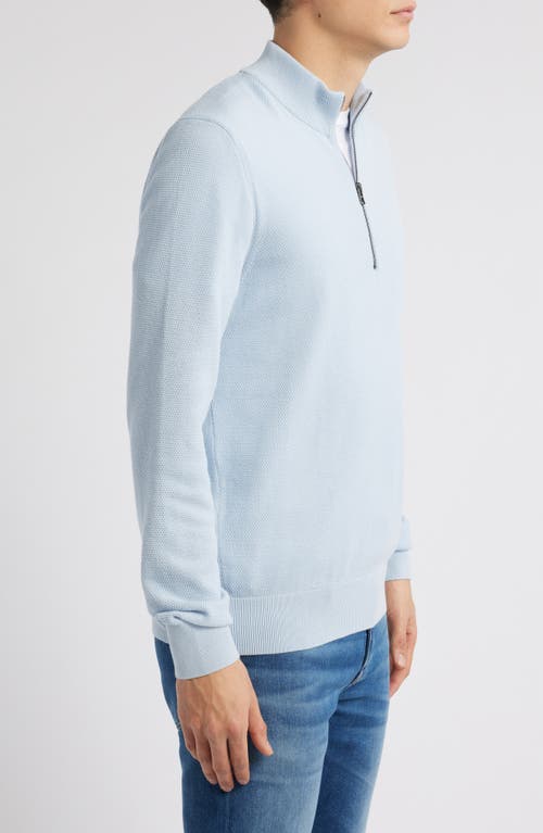Hugo Boss Boss Ebrando Textured Cotton Half Zip Sweater In Light Blue