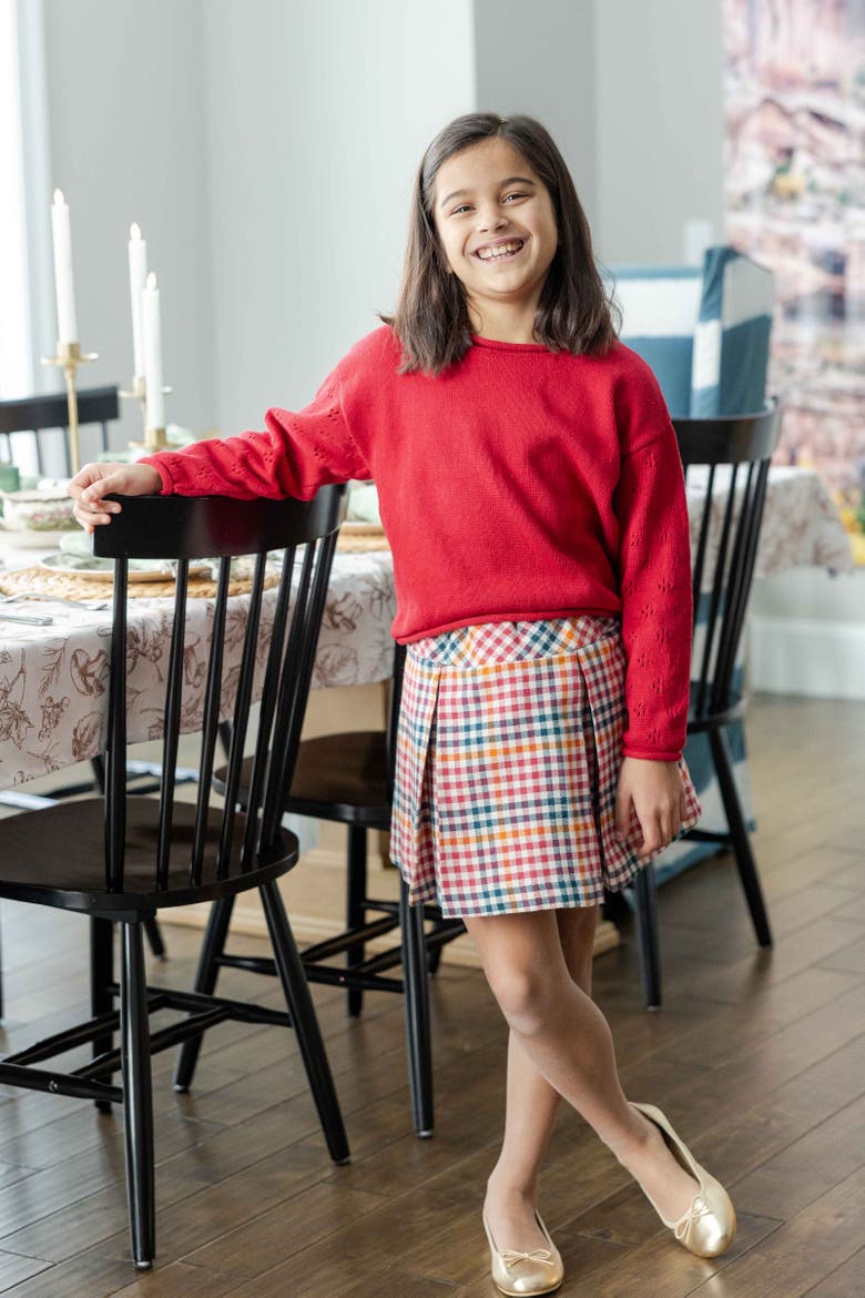 Sweater with Textured Sleeves, Alternate, color, Red