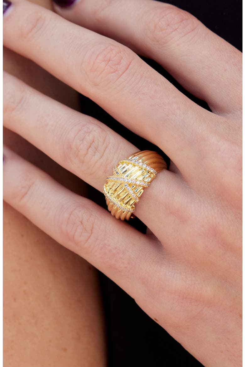 Dome Rib CZ Ring, Alternate, color, YELLOW