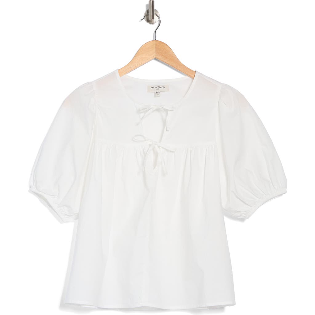 Habitual Double Tie Puff Sleeve Cotton Top
