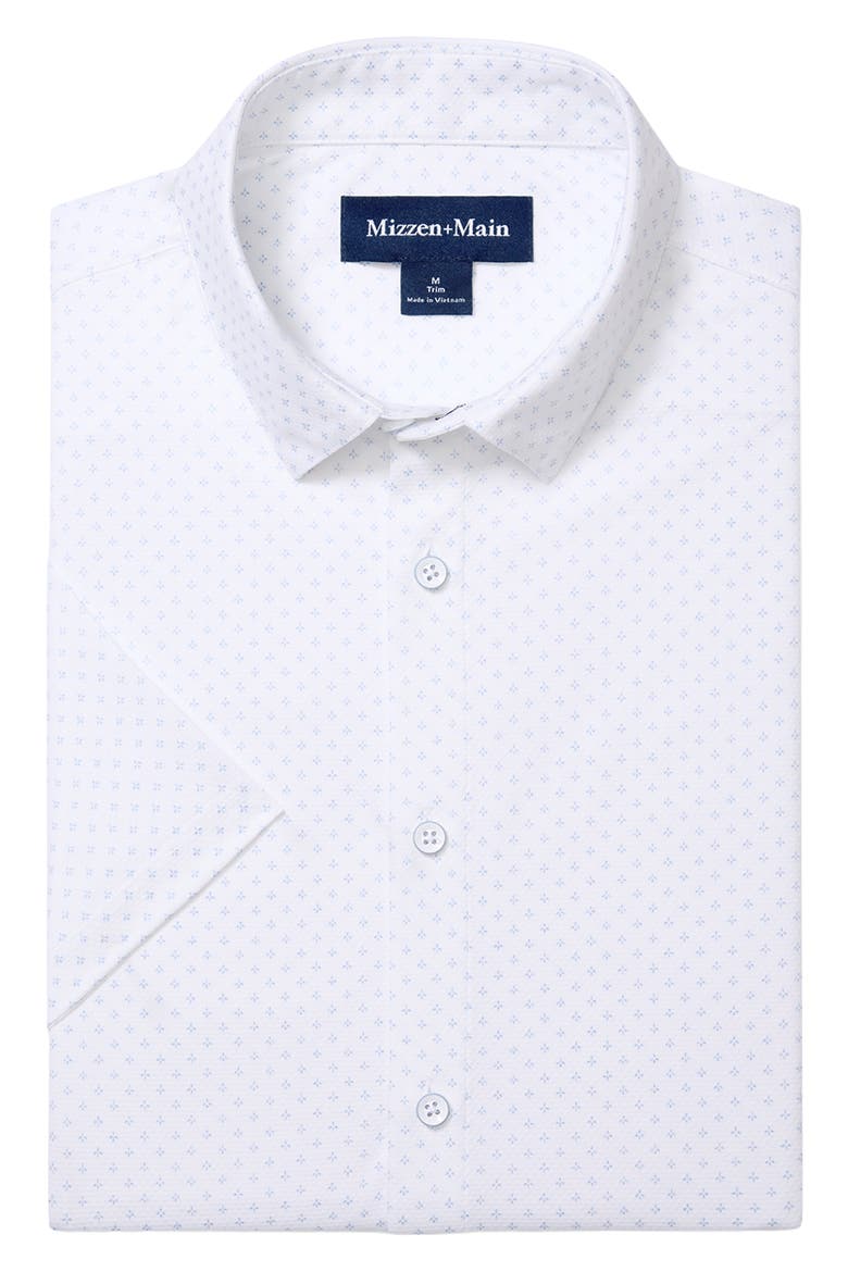 Halyard Trim Fit Micropattern Short Sleeve Button-Up Shirt, Alternate, color, WHITE PETAL HATCH
