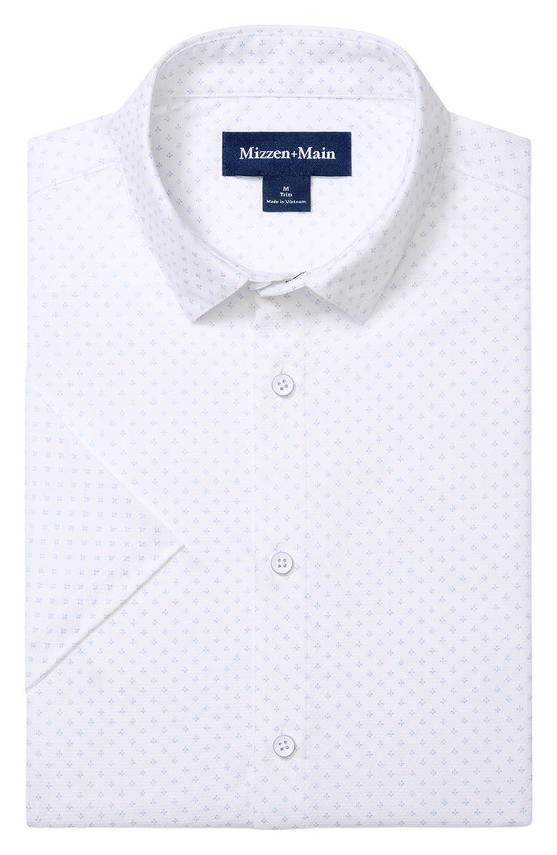 Mizzen+Main Halyard Trim Fit Micropattern Short Sleeve Button-Up Shirt, Alternate, color, White Petal Hatch