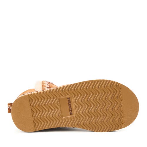 Dearfoams Fireside Perth Genuine Shearling Fold Down Bootie With Embroidery In Brown