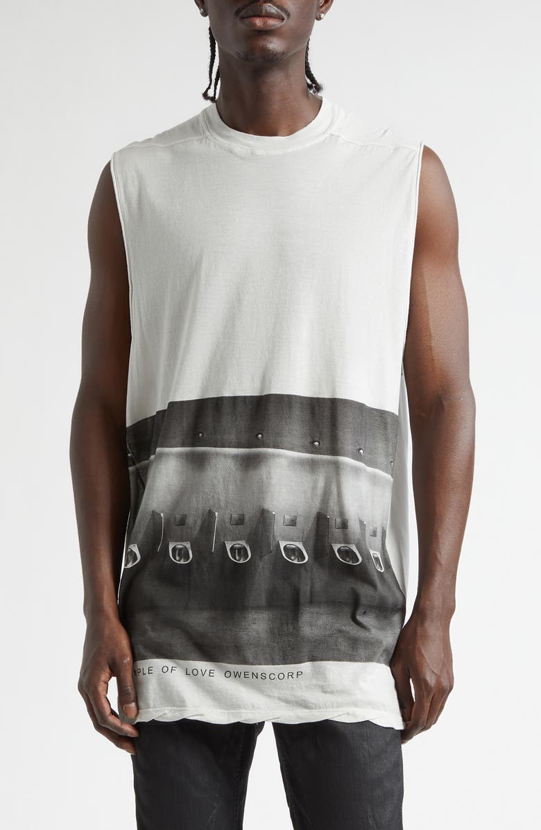 Rick Owens Jumbo Graphic Cotton Muscle Tee, Main, color, Milk Wash/ Black