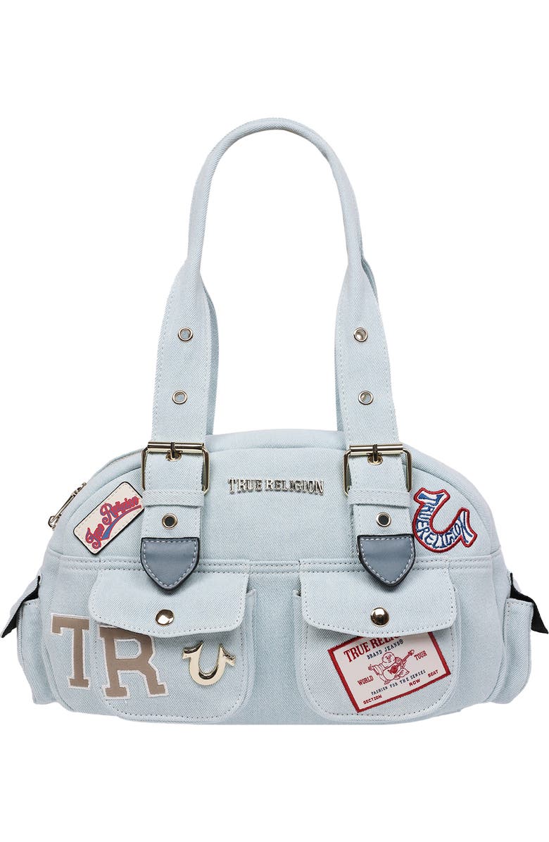 True Religion Multipatch Satchel Bag, Main, color, Light Blue