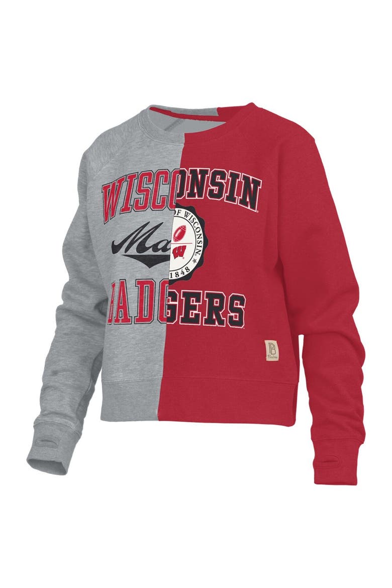 Women's Pressbox Heather Gray Wisconsin Badgers Half and Half Raglan Pullover Sweatshirt, Alternate, color, Heather Gray