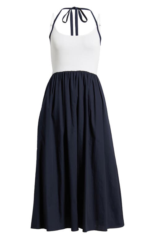 Moon River Halter Tank Mixed Media Dress In Navy