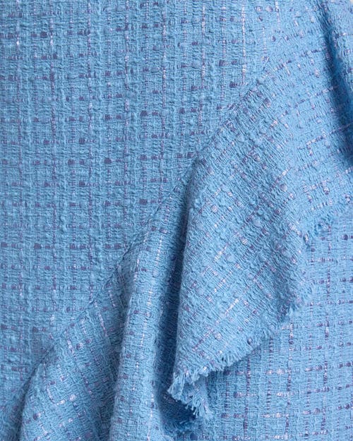 Santorelli Cami Sleeveless Luxury Tweed Sheath Dress With Skirt Ruffle In Marine Blue