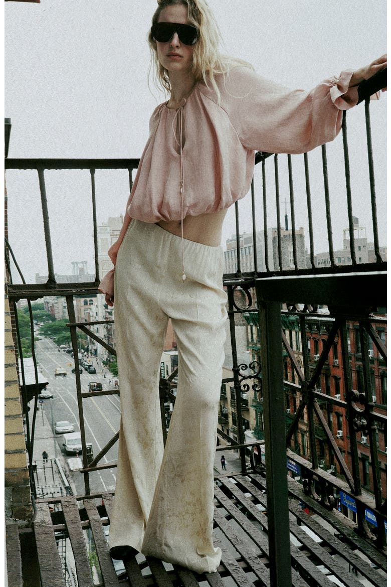Gathered Long Sleeve Crop Top, Alternate, color, LIGHT PINK
