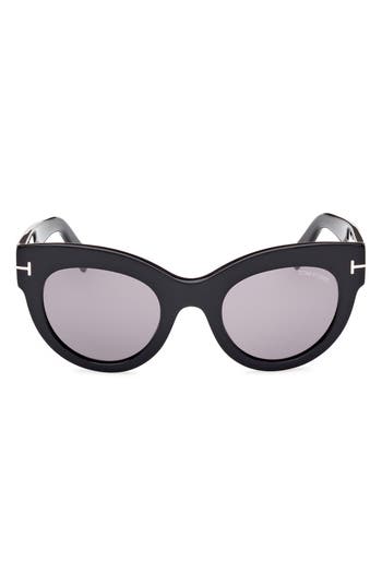 Tom Ford Lucilla Smoke Mirror Cat Eye Ladies Sunglasses Ft1063 01c 51 In Shiny Black/smoke Silver