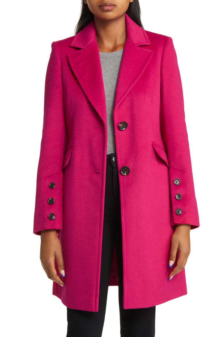 Reefer Single Breasted Wool Blend Twill Jacket, Alternate, color, MAGENTA