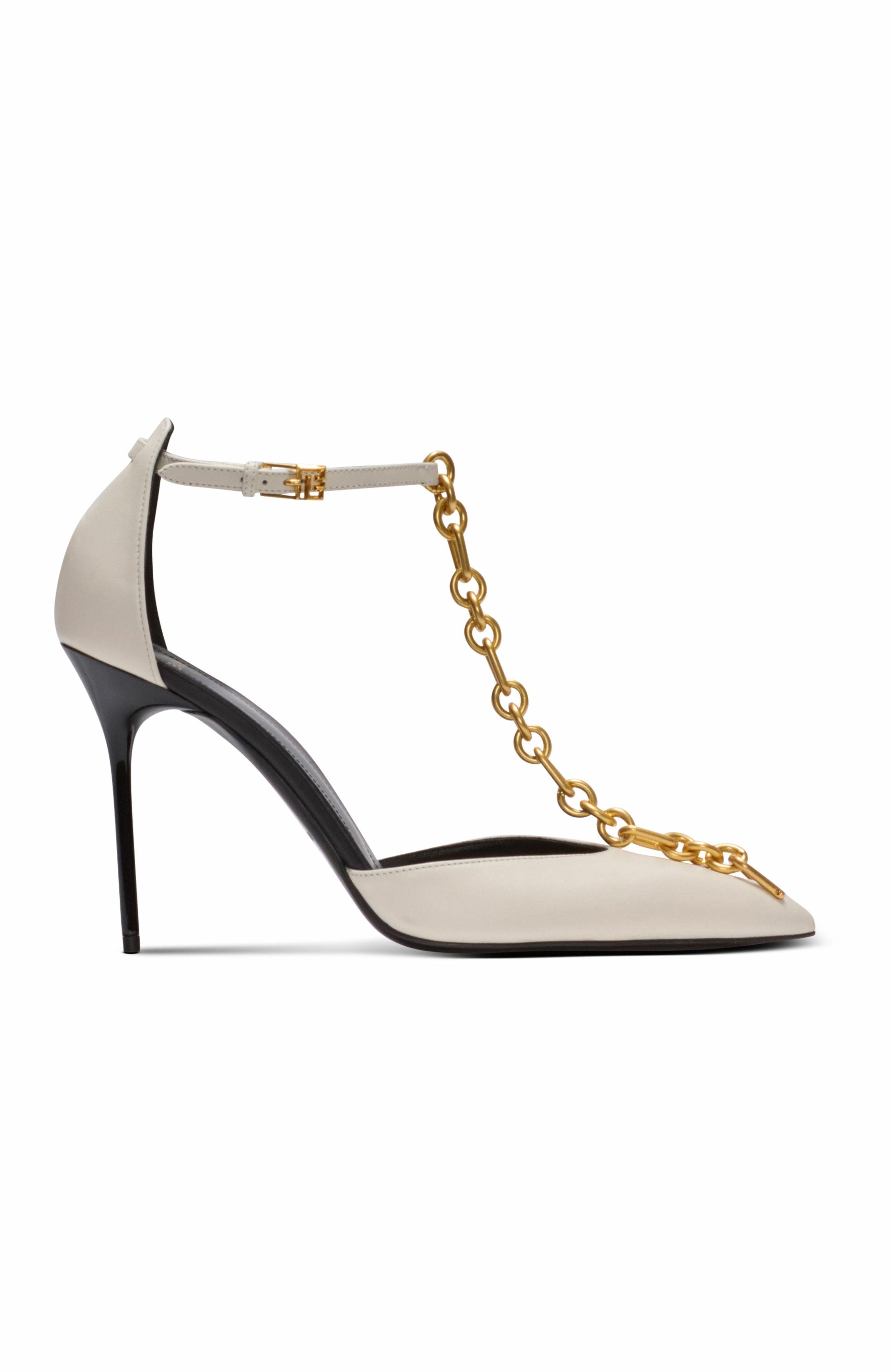 Balmain Sync leather stilettos with pointed toe, Alternate, color, Beige