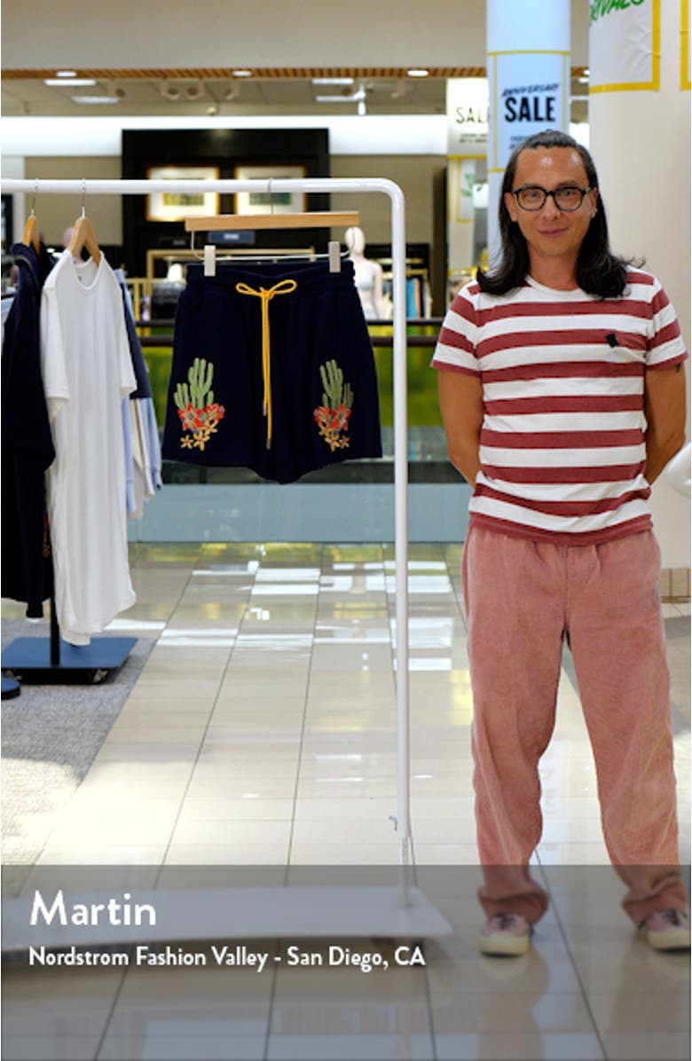 Cactus Floral Bay Embroidered Knit Drawstring Shorts, sales video thumbnail