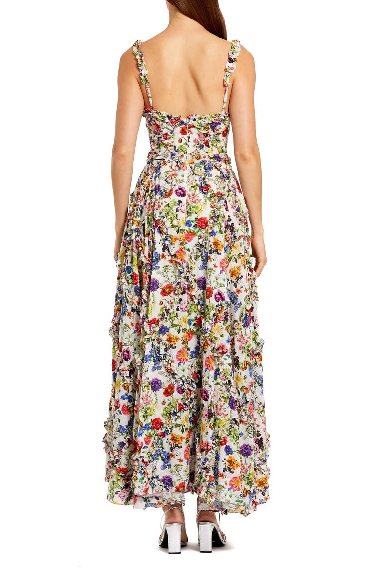 Ruffle Scoop Neck Floral A-Line Dress, Alternate, color, White Multi