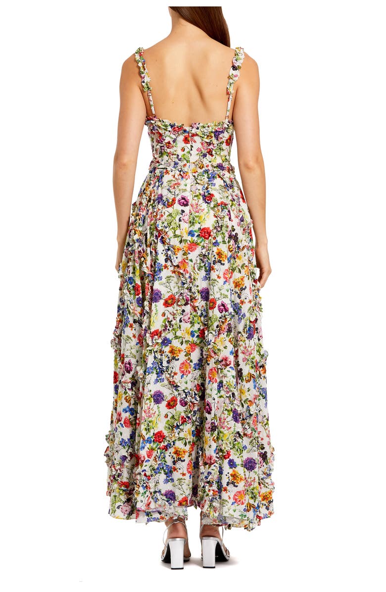 Mac Duggal Floral Cotton Ruffle Square Neck Ankle Dress, Alternate, color, White Multi