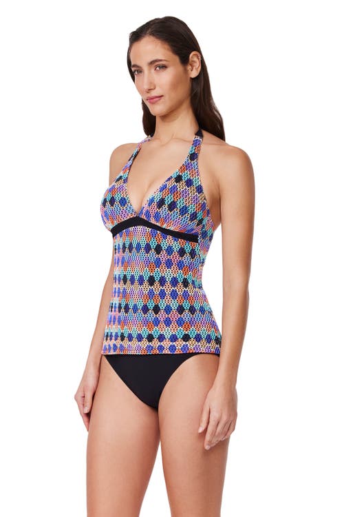 Profile By Gottex Retro Riviera Halter Netted Crochet Tankini Top In Multi