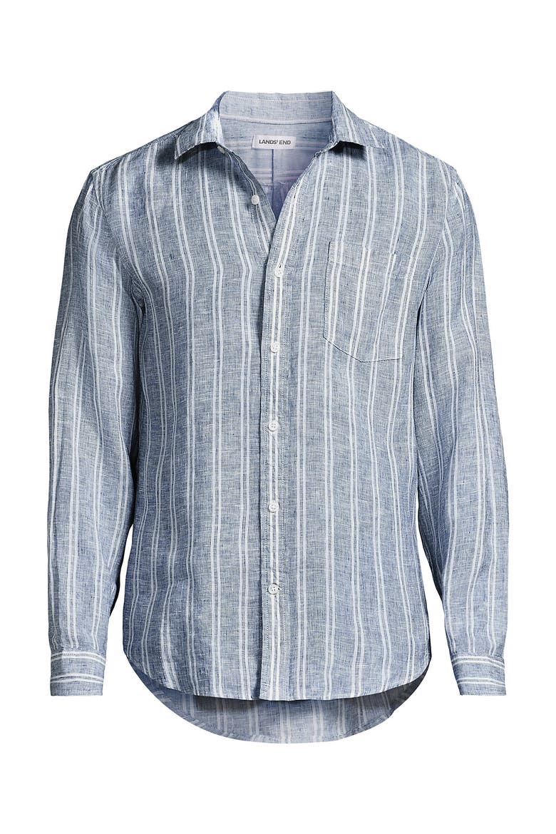 Long Sleeve Linen Shirt, Alternate, color, Baltic Teal/White Stripe