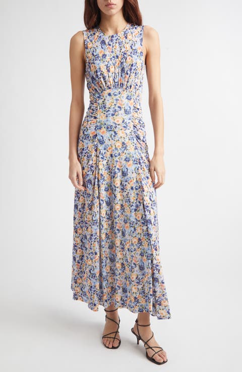 Lana Floral Print Ruched Sleeveless Maxi Dress