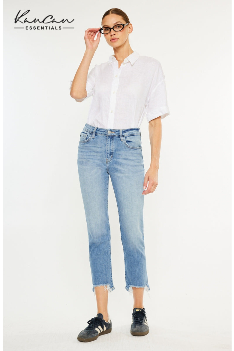 Angela Essentials High Rise Slim Cropped Straight Jeans, Main, color, Light Blue