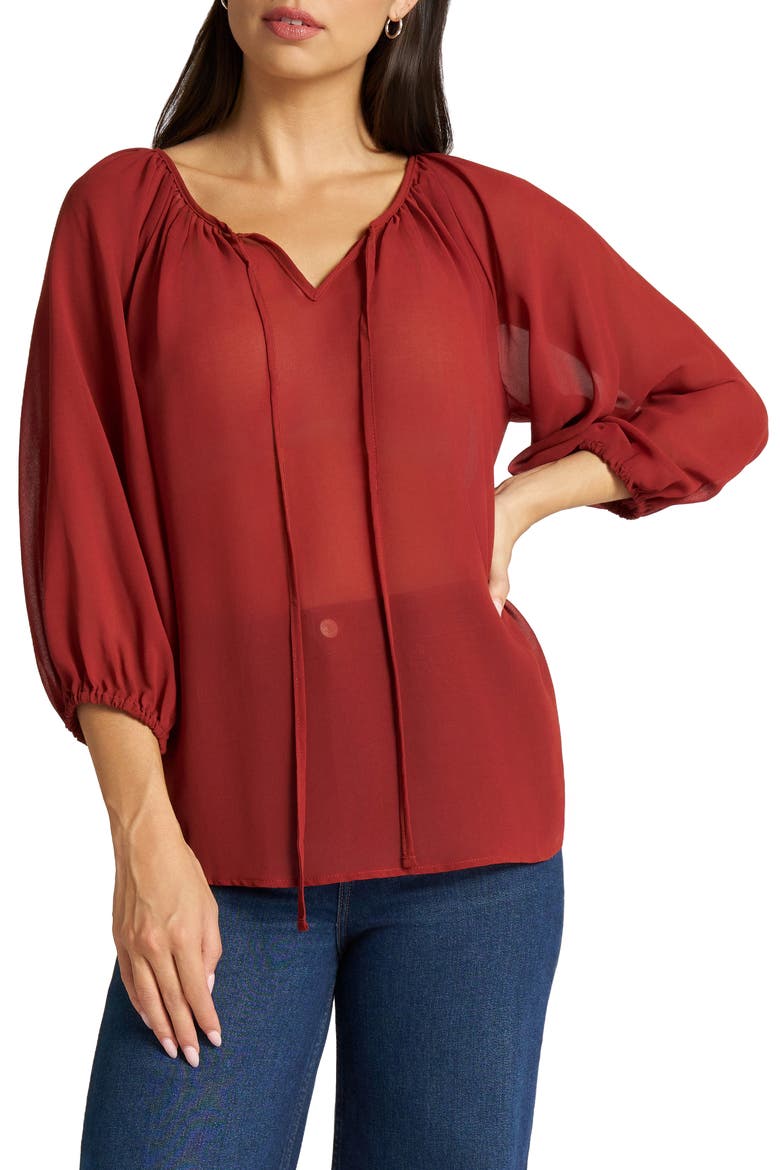 Tie Front Raglan Sleeve Top, Main, color, RUST