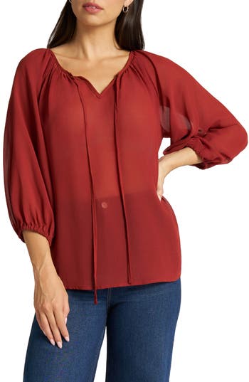 Matty M . Tie Front Raglan Sleeve Top In Rust