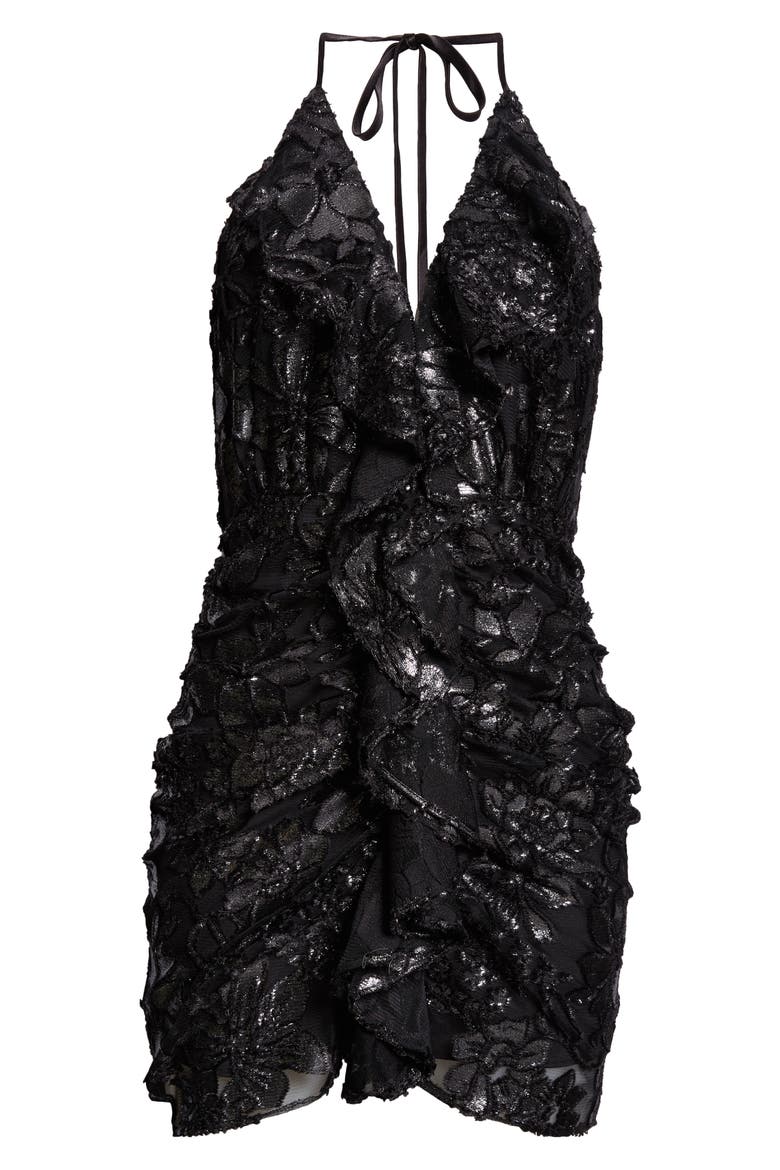 Hackett Metallic Floral Halter Minidress, Alternate, color, GUNMETAL FLOWER