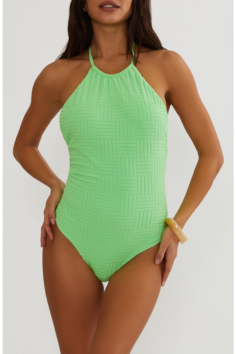 Kristy Halter One-Piece Swimsuit, Main, color, LIME GREEN