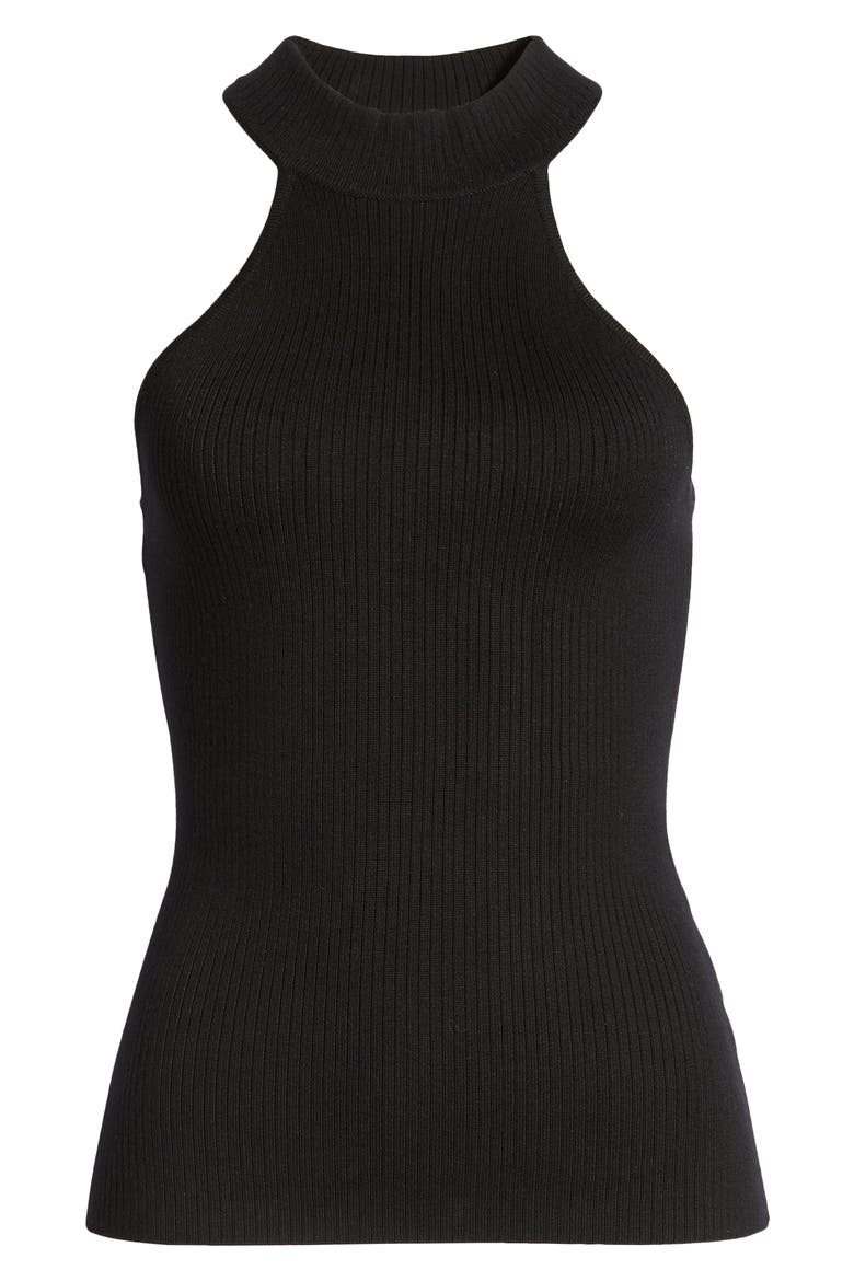 Mock Neck Racerback Tank, Alternate, color, JET BLACK