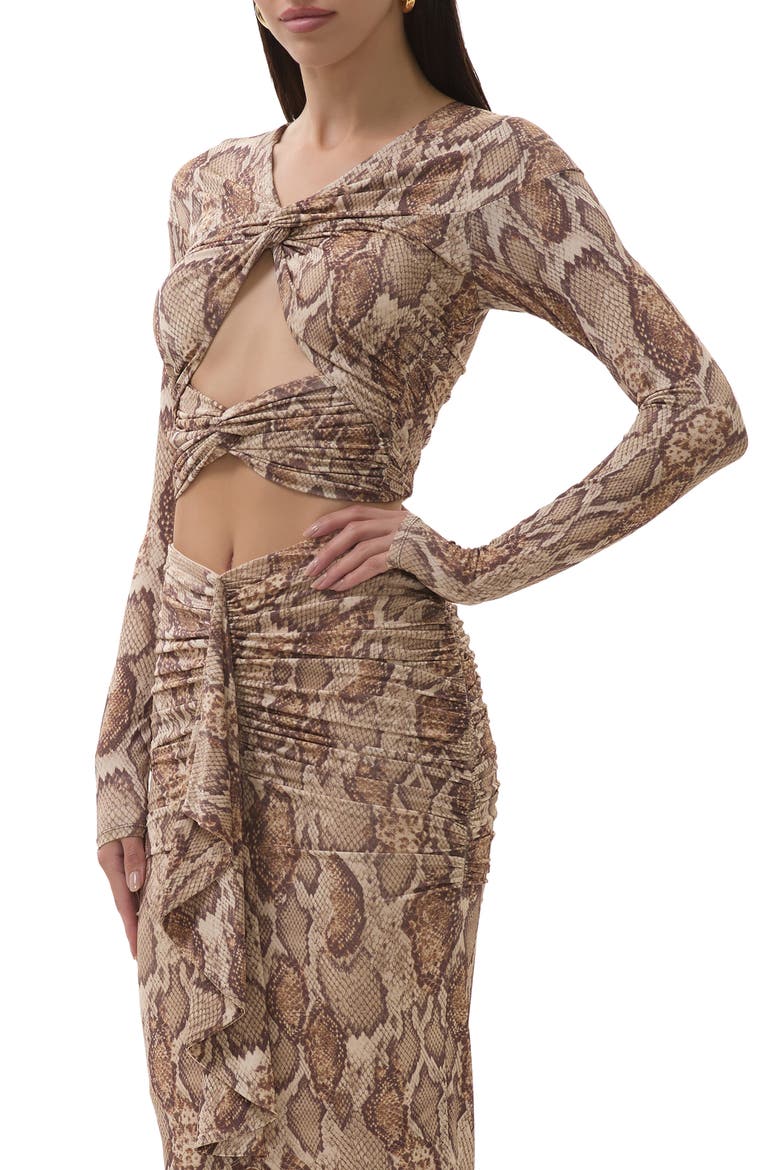 Whitney Ruched Cutout Crop Top, Alternate, color, SAND SNAKE