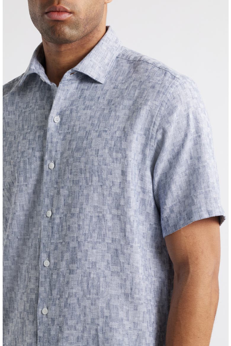 Wymer Short Sleeve Cotton & Linen Button-Up Shirt, Alternate, color, NAVY