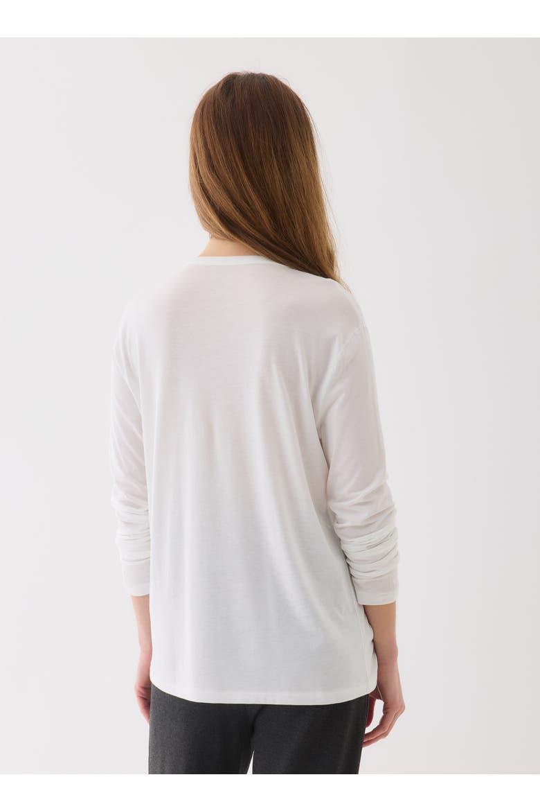 Lyocell Cotton Long Sleeve Semi Relaxed V-Neck, Alternate, color, BLANC