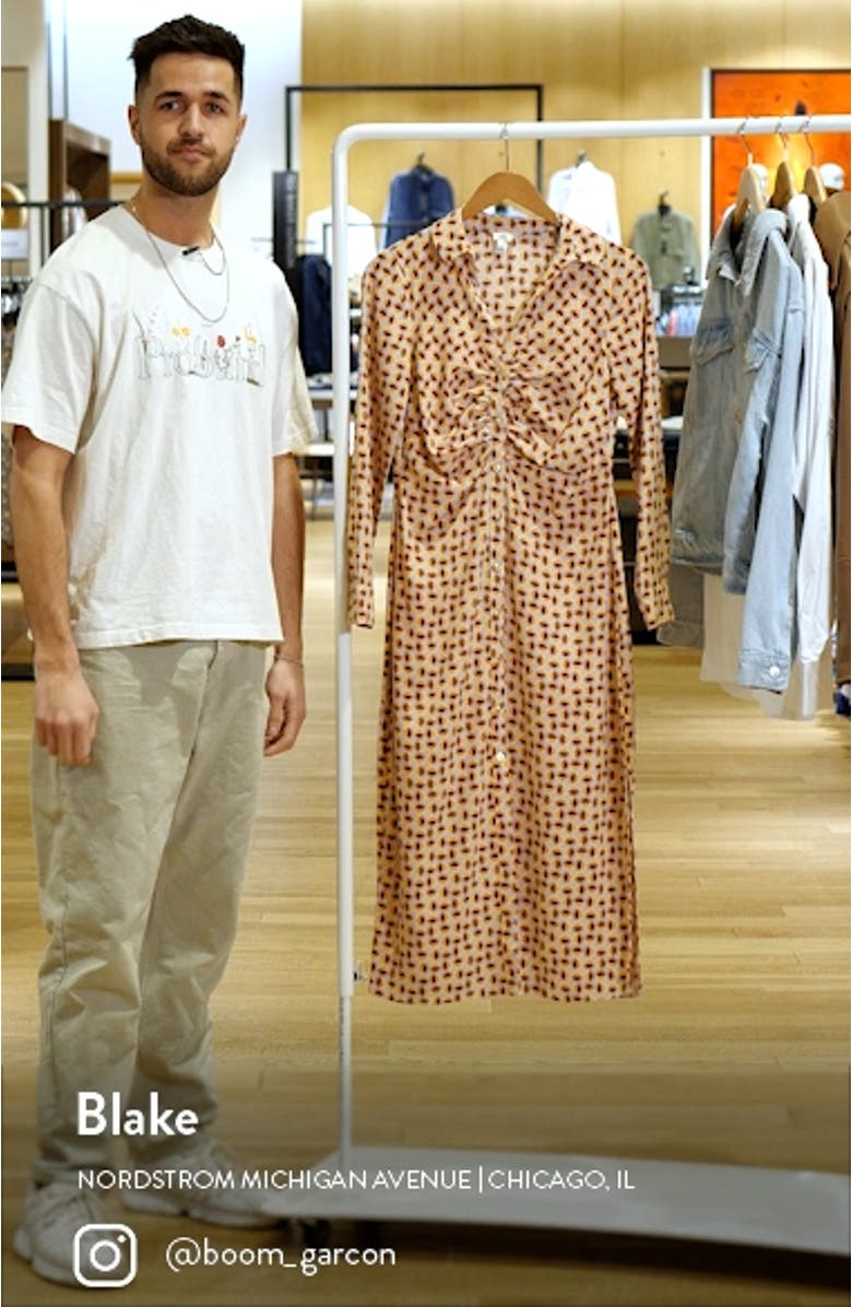 Geometric Print Long Sleeve Midi Shirtdress, sales video thumbnail