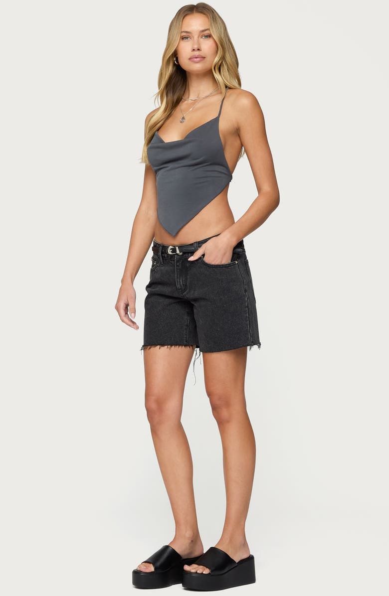 EDIKTED Tilla Cowl Neck Open Back Halter Top, Alternate, color, Gray