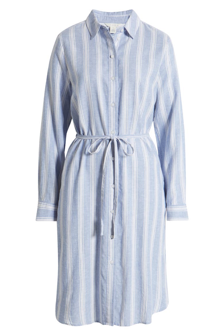 Stripe Long Sleeve Linen Blend Shirtdress, Alternate, color, BLUE- WHITE TAY STRIPE
