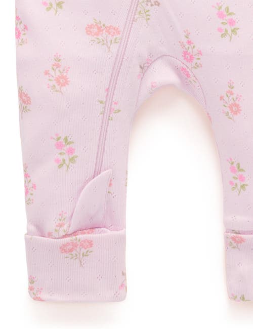 Purebaby Printed Zip Footie & Headband In Pink