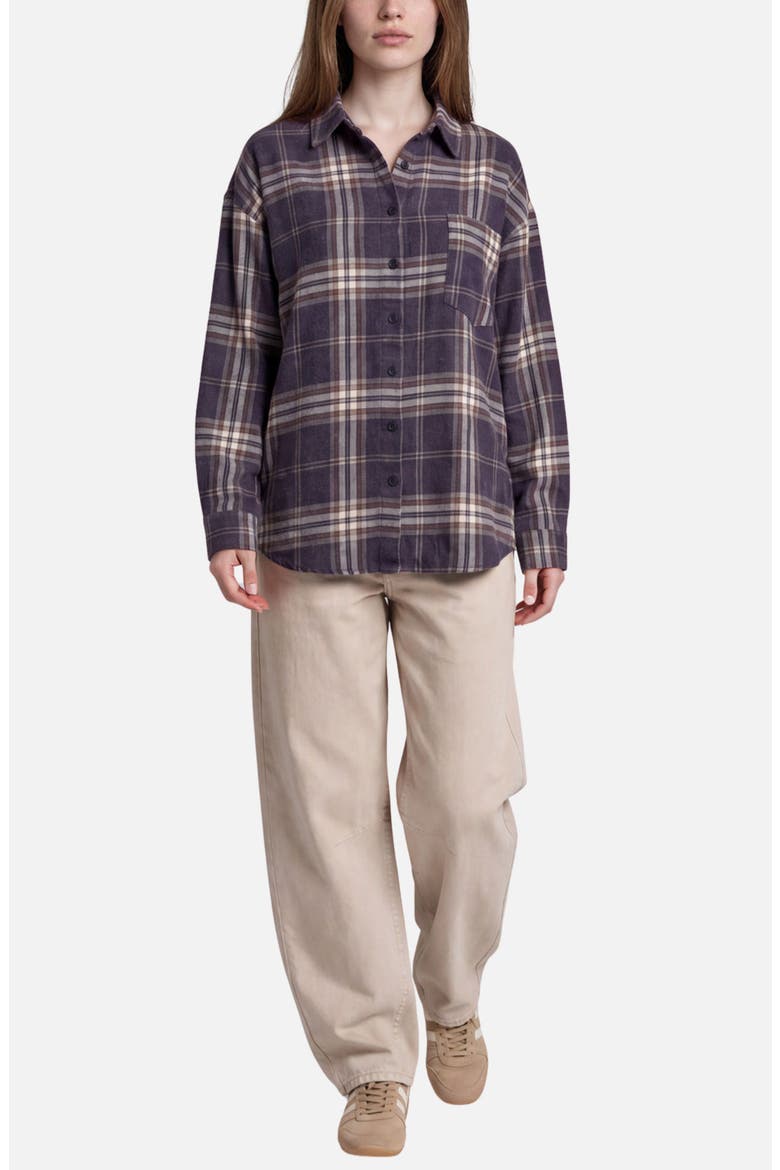 Plaid Boxy Button-Down Shirt, Alternate, color, NAVY MULTI