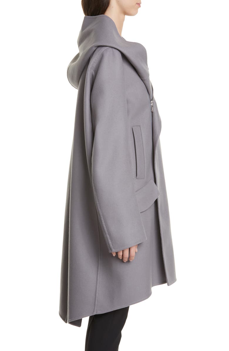Rick Owens Slab Hooded Long Wool & Nylon Coat, Alternate, color, 