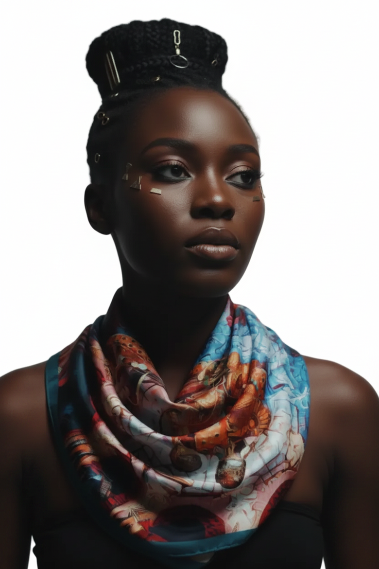 The Mystic Journey Afrofuturism Extra Large Silk Scarf, Alternate, color, Multicolor