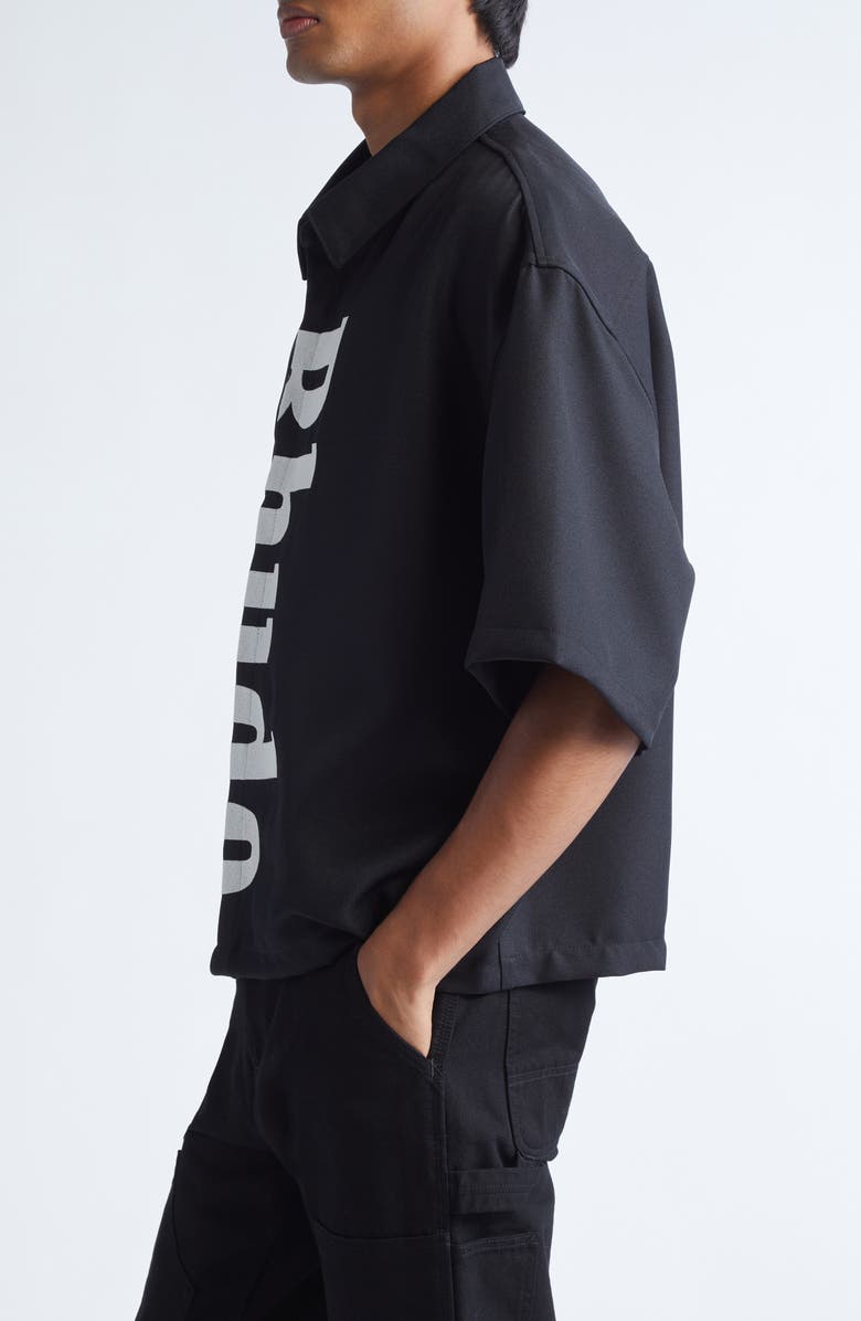 Rhude Center Logo Wool Gabardine Button-Up Shirt, Alternate, color, Black / White 3028
