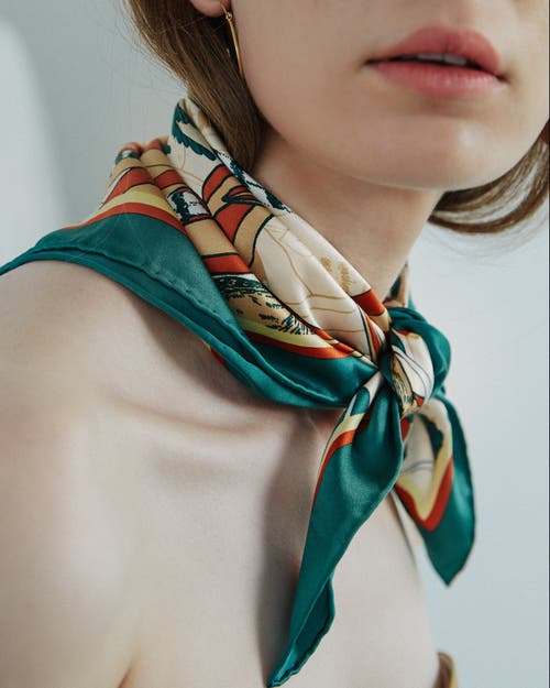 Lost Pattern Nyc "madagascar" Silk Bandana In Green