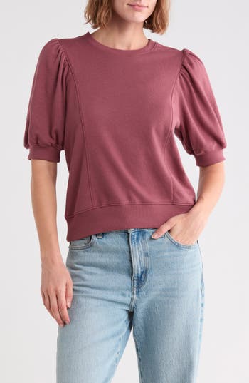 Melrose And Market Puff Sleeve Sweatshirt In Burgundy Shade