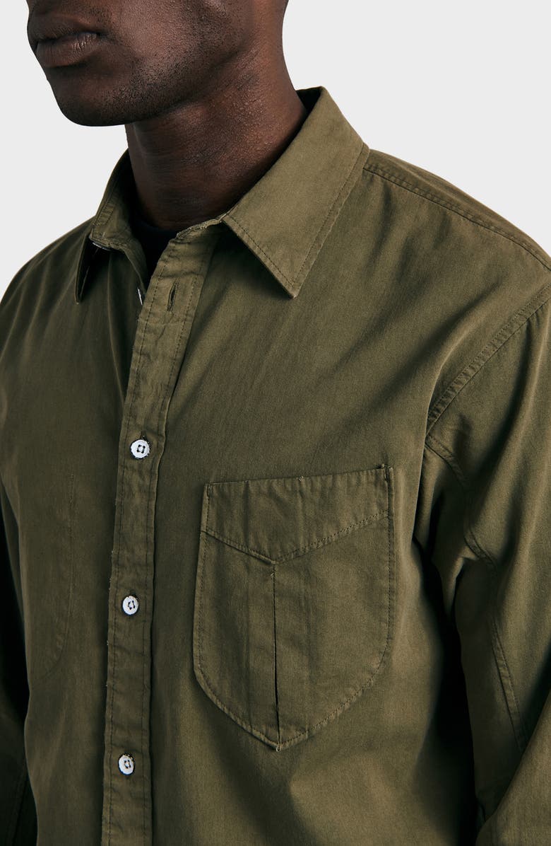 rag & bone Arrow Garment Dyed Cotton Blend Button-Up Shirt, Alternate, color, Moss
