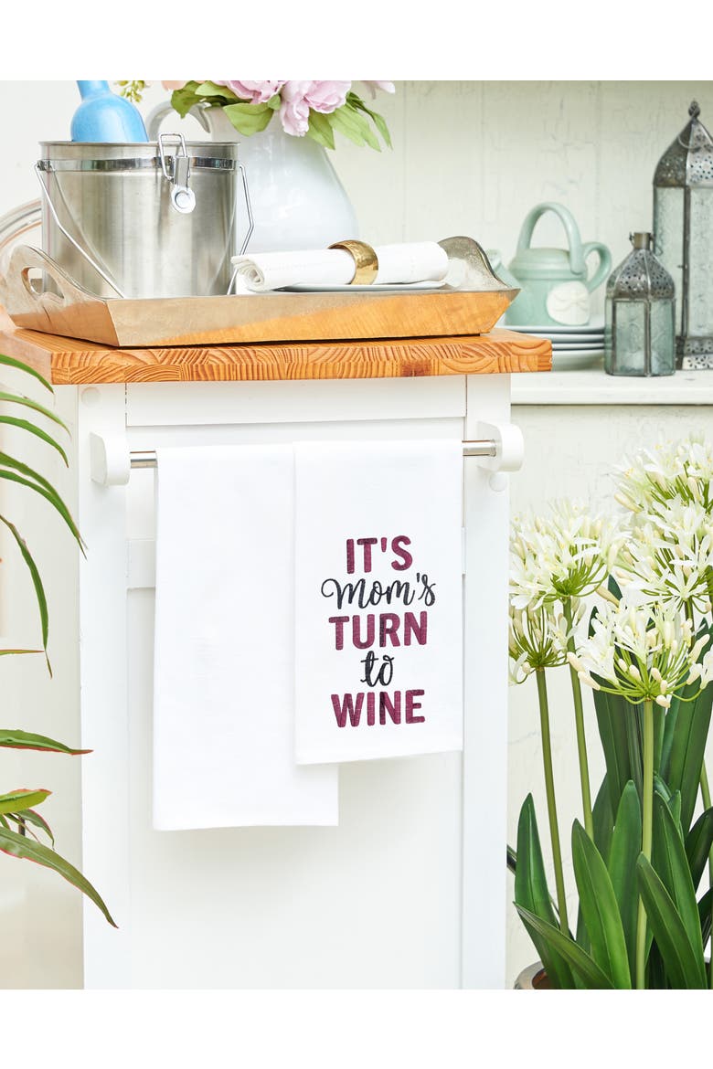 18" x 27" Mom's Turn To Wine Embroidered Cotton Flour Sack Kitchen Dishtowel, Alternate, color, Red