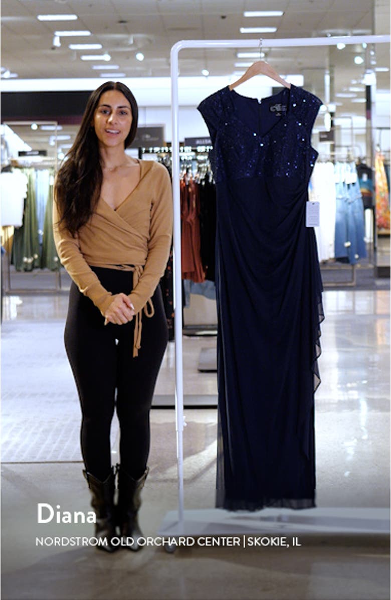 Sequin Lace Bodice Empire Waist Gown, sales video thumbnail