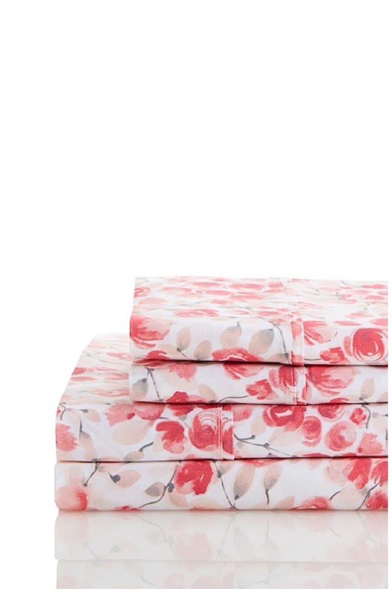 Red Queen 400 Thread Count Cotton Poppy Sheet 4-Piece Set, Main, color, RED