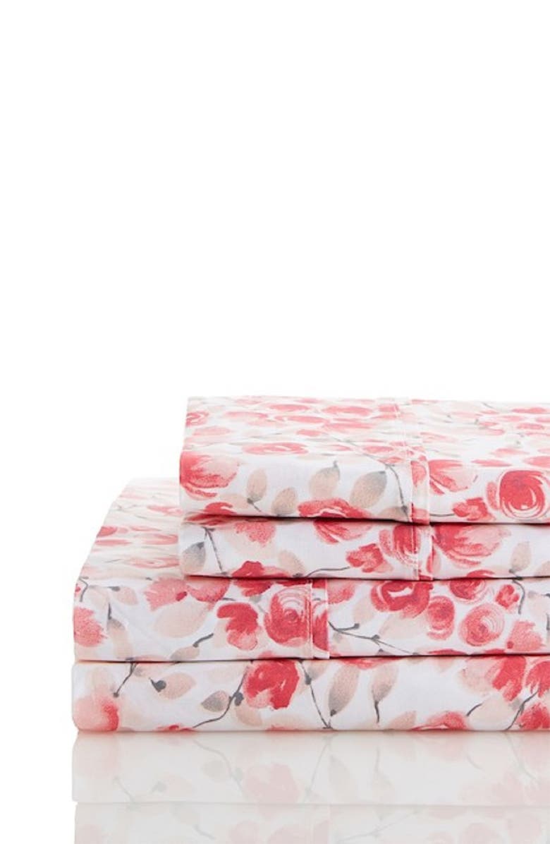 MELANGE HOME Red Queen 400 Thread Count Cotton Poppy Sheet 4-Piece Set, Main, color, Red